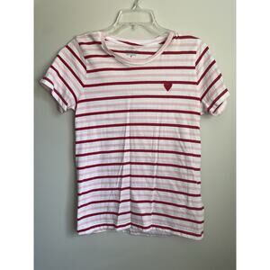 J Crew Womens Striped Heart Graphic Tshirt Short Sleeve Size M Valentines Day